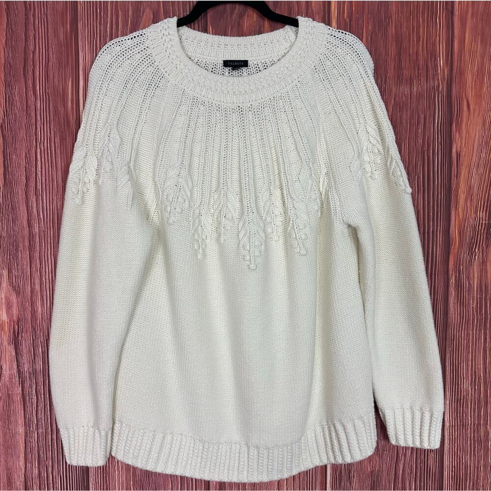 Talbots White Chunky Pullover Sweater Cotton Blend Womens‎ Size XL